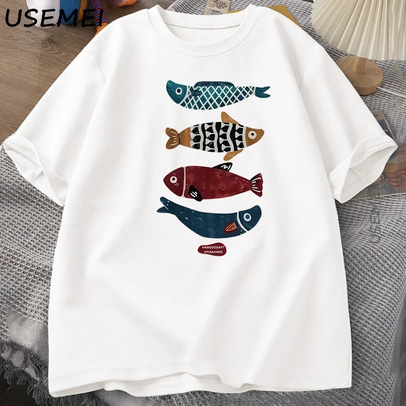 

Japan Style Fish Graphic T Shirts Men Women Short Sleeve T-shirts Casual Cotton Loose Round Neck Oversized TShirt Streetwear
