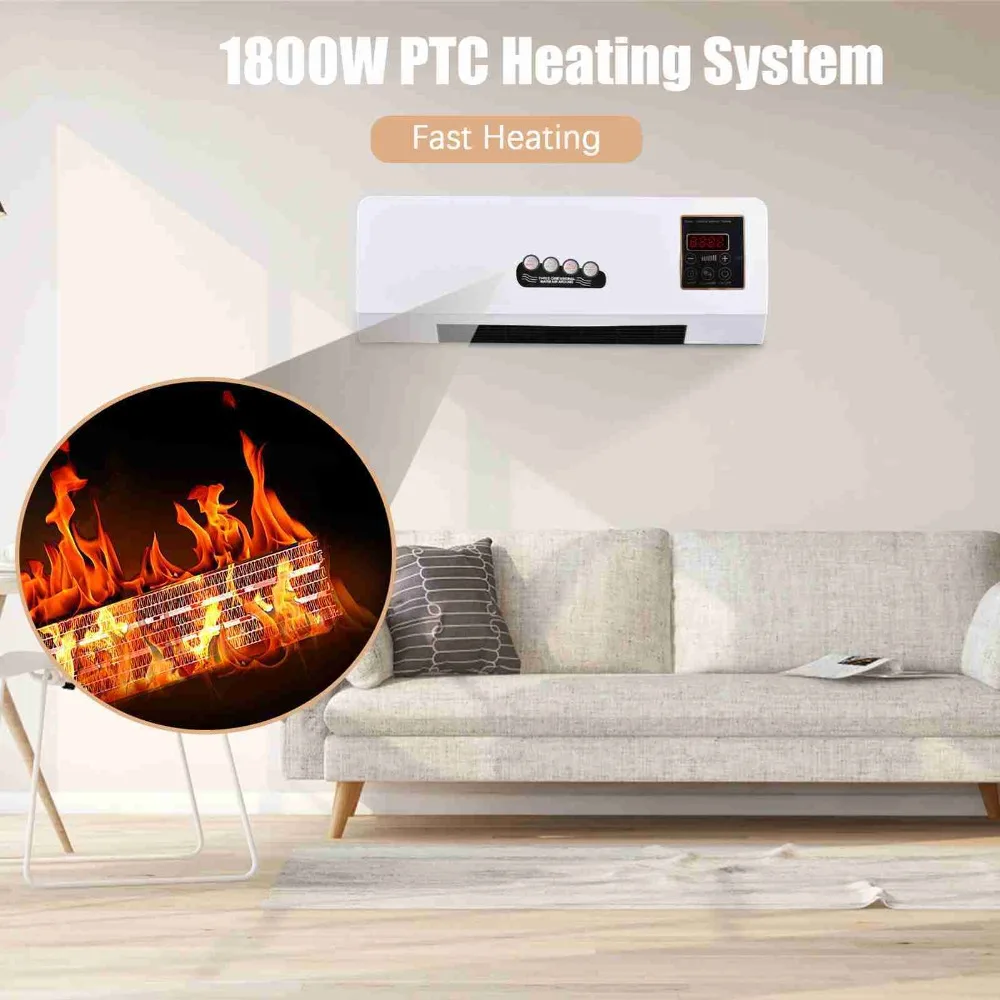 Heater Fan 2 in 1 Heating Nature Wind Timing Digital Display Wall Mounted Space Heater for Home Office Dormitory