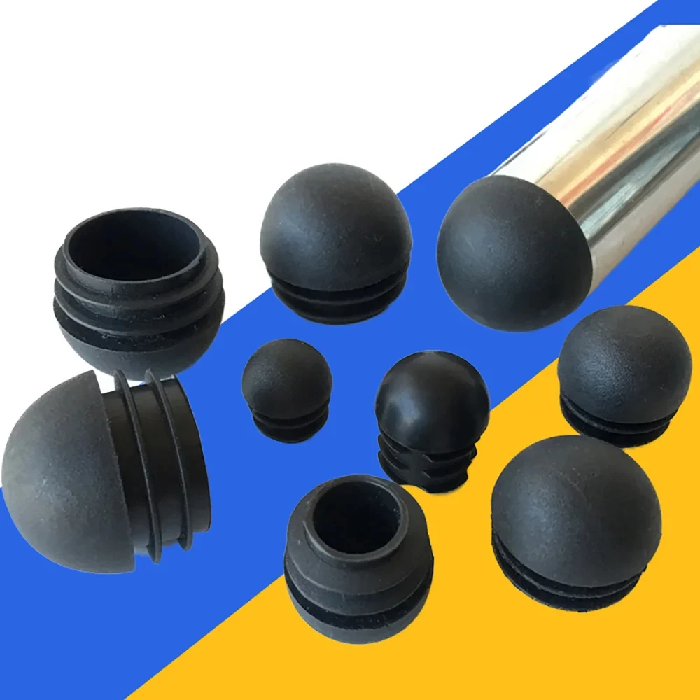 Móveis Tube Insert Plug, cúpula redonda cadeira de plástico Leg Cover, preto Blanking End Caps, acessórios domésticos, 12mm-60mm, 10Pcs