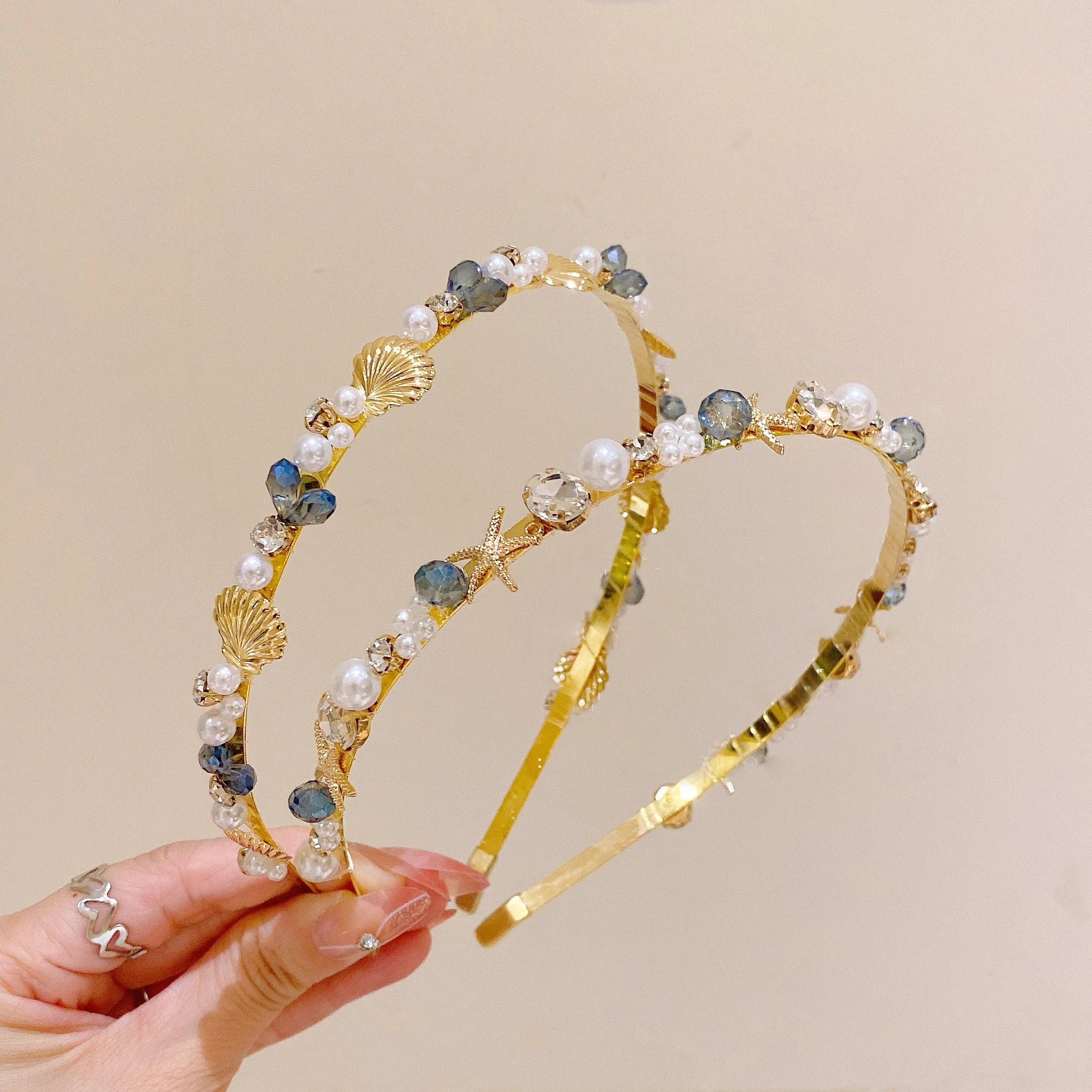 Alloy Pearl Shell Star Headband Hair Bzel Band for Women Headwear Chic Rhinestone Crystal Hairband Hair Hoop Accessories