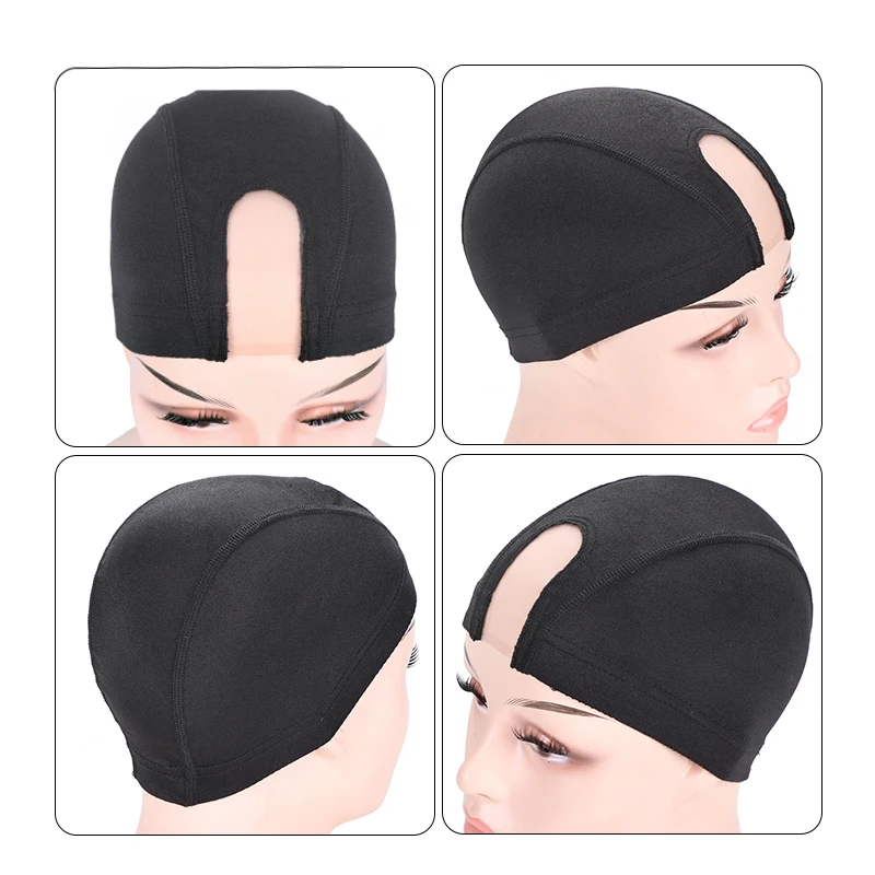 Dome Cap Stretchable Wig Cap Spandex Dome Wig Caps With Elastic Band For Men Women Black Glueless Wig Cap With U MONO Lace 1Pcs