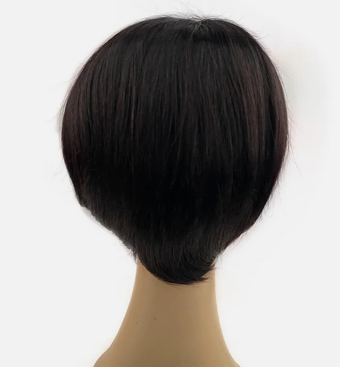 Wig hitam lurus pendek renda depan T bagian 100% Wig rambut manusia pakaian pesta sehari-hari