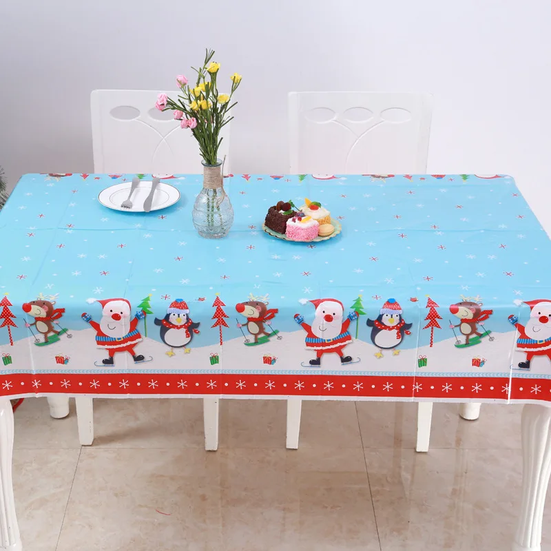 1 Pc Christmas Decor Dining Table Cloth Holiday Party Home Hotel Desktop Decor Tablecloth Cartoon Christmas Style PVC Tablecloth