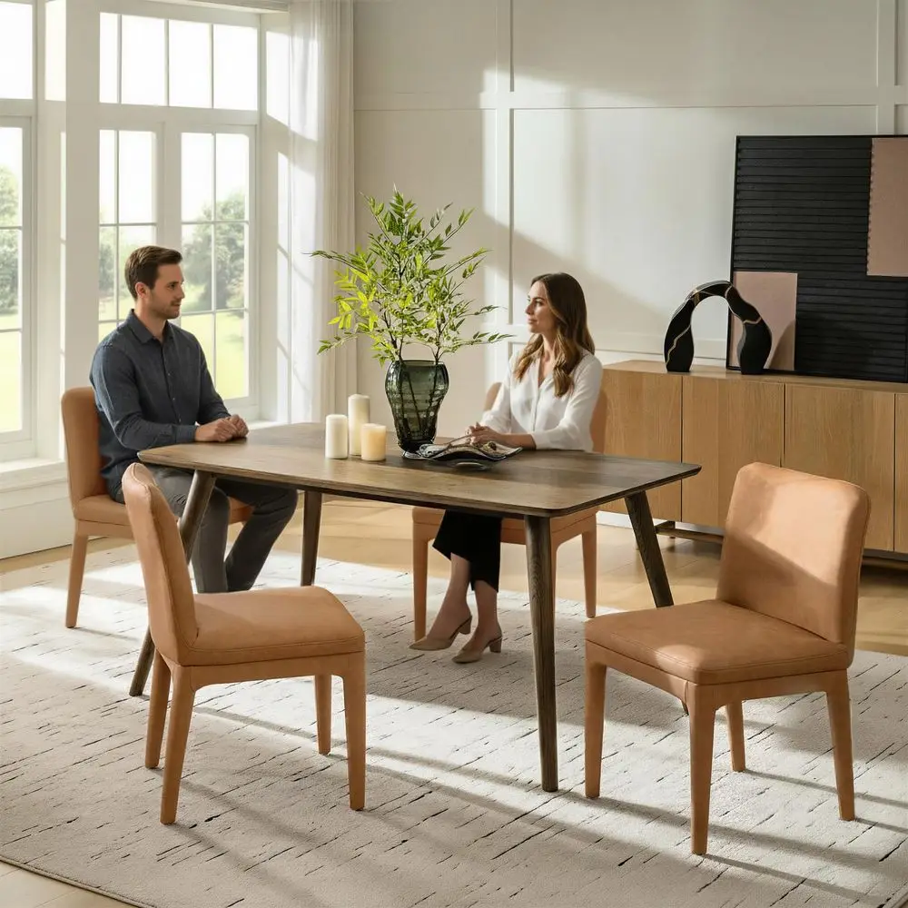 

Faux Leather Dining Chairs Set of 4, Morden Kitchen Chairs with Thick Cushion and Solid Wood Frame, holstered Accent Side Cha