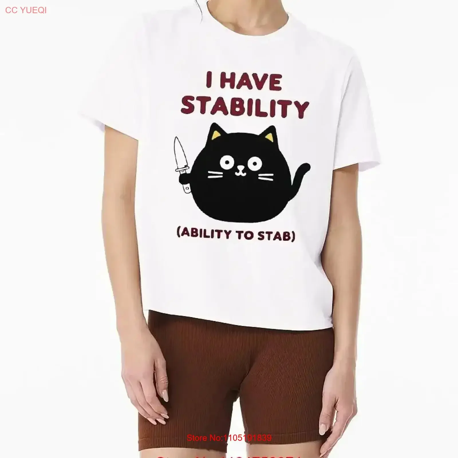 

Забавная футболка «I Have Stability Ability to Stab Cat» Meme, винтажная стираная мягкая дизайнерская одежда, удобная графика, унисекс