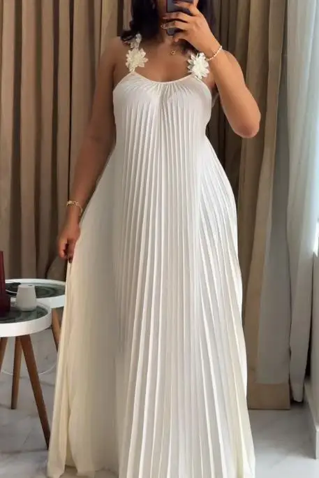 

Spring New Women's Clothing Island Resort Strap Dress Slimming Hundred Fold Dress Female Fashion Casual Loose Backless Dresses