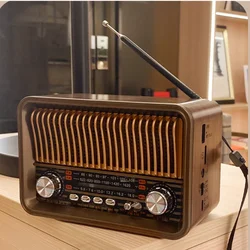 Portable Retro Radio Mini FM/AM/SW Radio Receiver Vintage Bluetooth Speaker with LED Flashlight Suuport TF Card USB AUX Play