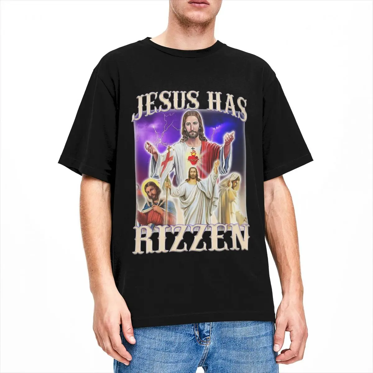 Men Women Jesus Has Rizzen Rizz Humor Christ Gag Gift T Shirt Apparel Cotton Funny Catholic Jesus Meme T Shirt Top Tee Clothes