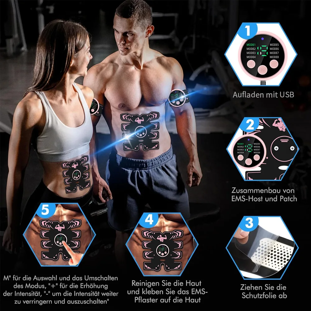 EMS Muscle Stimulator -19 Intensities Abs Toner USB Rechargeable Muscle Trainer Full Body Toning