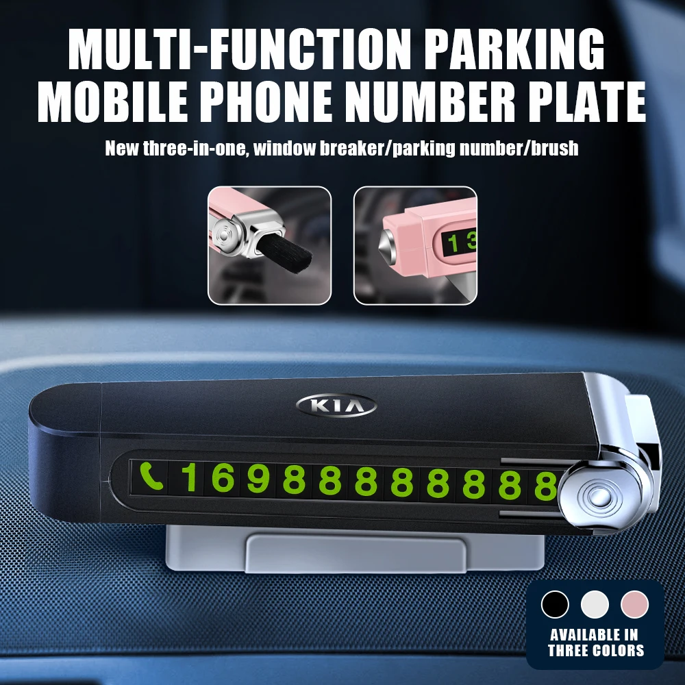 Car Emblem Temporary Parking Card Phone Number Holder Auto Accessories For KIA Rio Soul Seltos Forte K5 K3 Niro Picanto Stinger