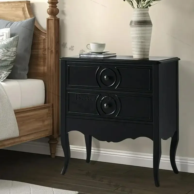 

ls 42French retro solid wood bedside table light luxury drawer cabinet
