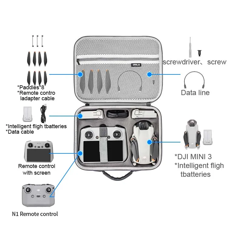 Travel Carrying Case For DJI Mini 3/Mini 3 Pro/ RC/RC-N1 Storage Case PU All-in-One Shoulder Bag Portable Handbag Accessories