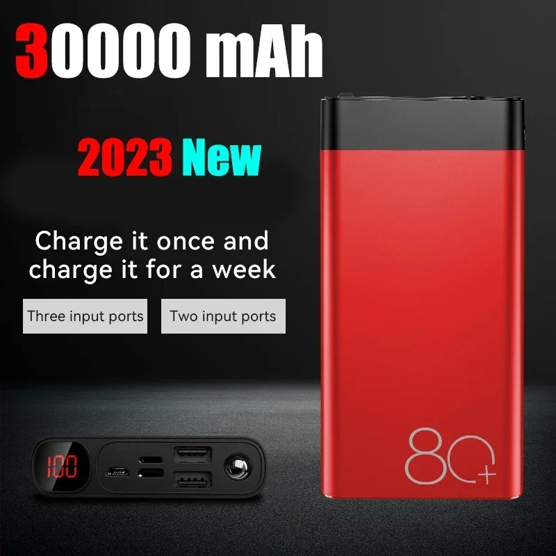 30000mAh Portable Power Bank with LED Light HD Digital Display Charger Travel Fast Charging PowerBank for Samsung IPhone