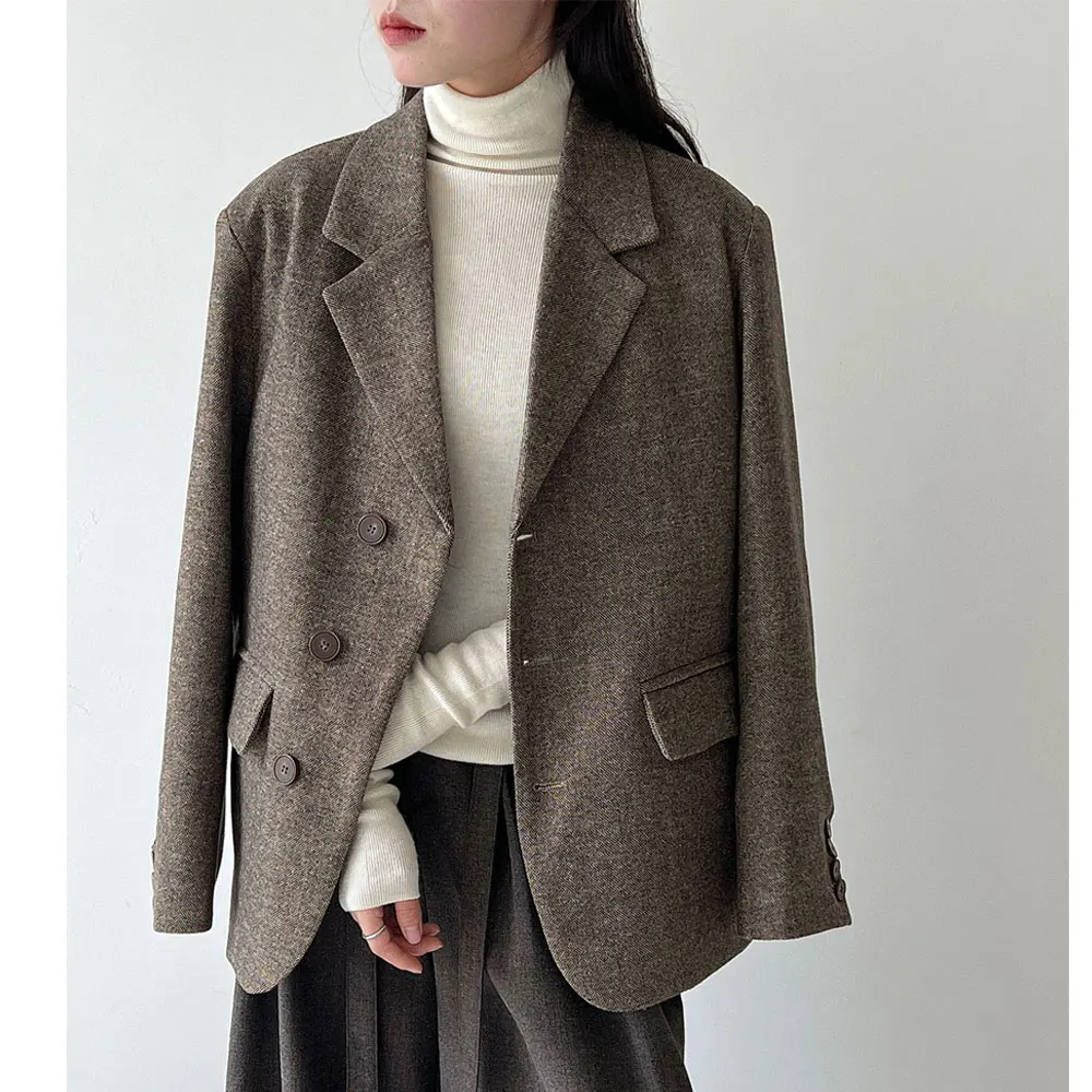 30% مادة الصوف المرأة الخريف السترة معطف رفض طوق اللون البني السترة Feminino Casaco Feminino القمم لملابس حريمي