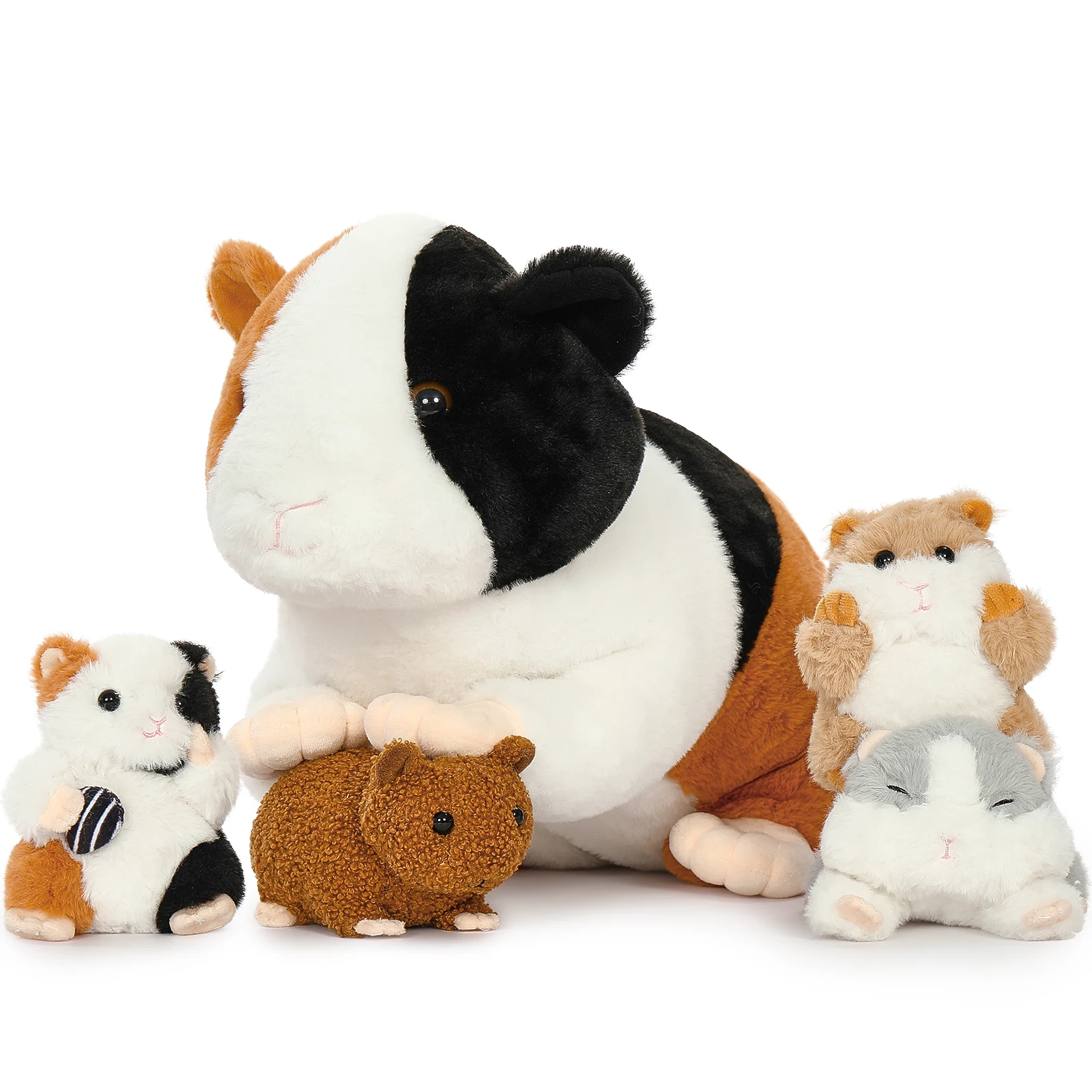 모리스모스 기니피그 테디와 새끼들이 안에 있는 실물 같은 햄스터 봉제 인형, 부드럽고 포근한 장난감, 귀여운 생일 선물