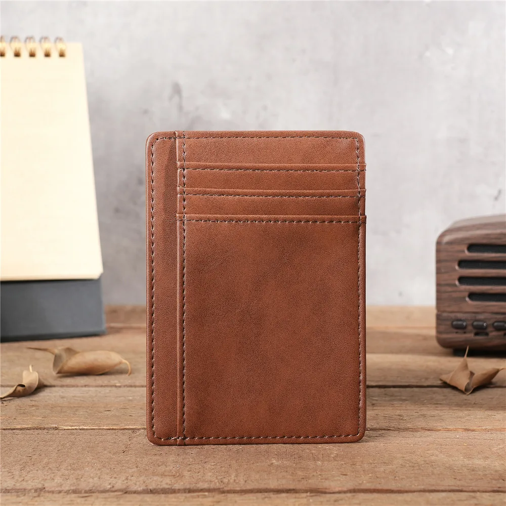 Portfel na karty męskie w stylu vintage z ekoskóry, ultracienki, na karty bankowe i kredytowe, z laserowym grawerem, idealny na prezent świąteczny.