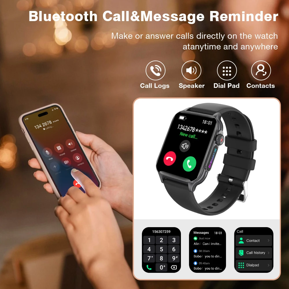 AOLON P6 1.96 ''Amoled Smartwatch Monitoraggio della salute degli uomini IP68 Impermeabile BT5.4 Chiamate vocali Smart Watch Donna Notifica intelligente