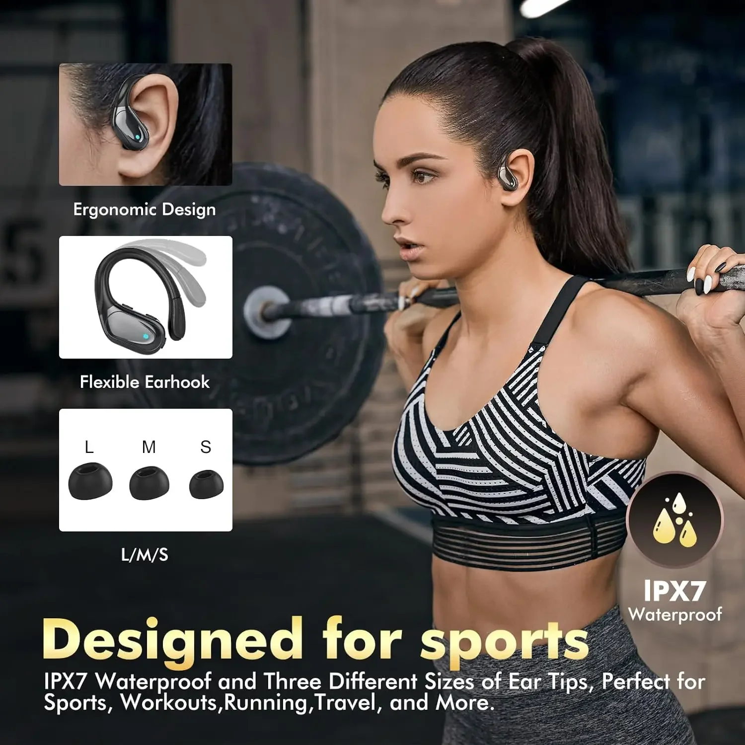 TWS Bluetooth 5.4 귀고리 이어폰 스포츠 헤드셋 Led 헤드폰 무선 이어 버드 소음 감소 마이크 60H HiFi 음악 시간