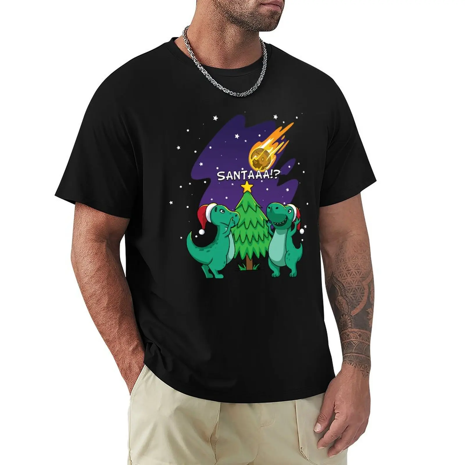 

Cute Meteor Santa Claus T-rex Dinosuar Christmas T-shirt T-Shirt anime stuff oversized men graphic t shirts
