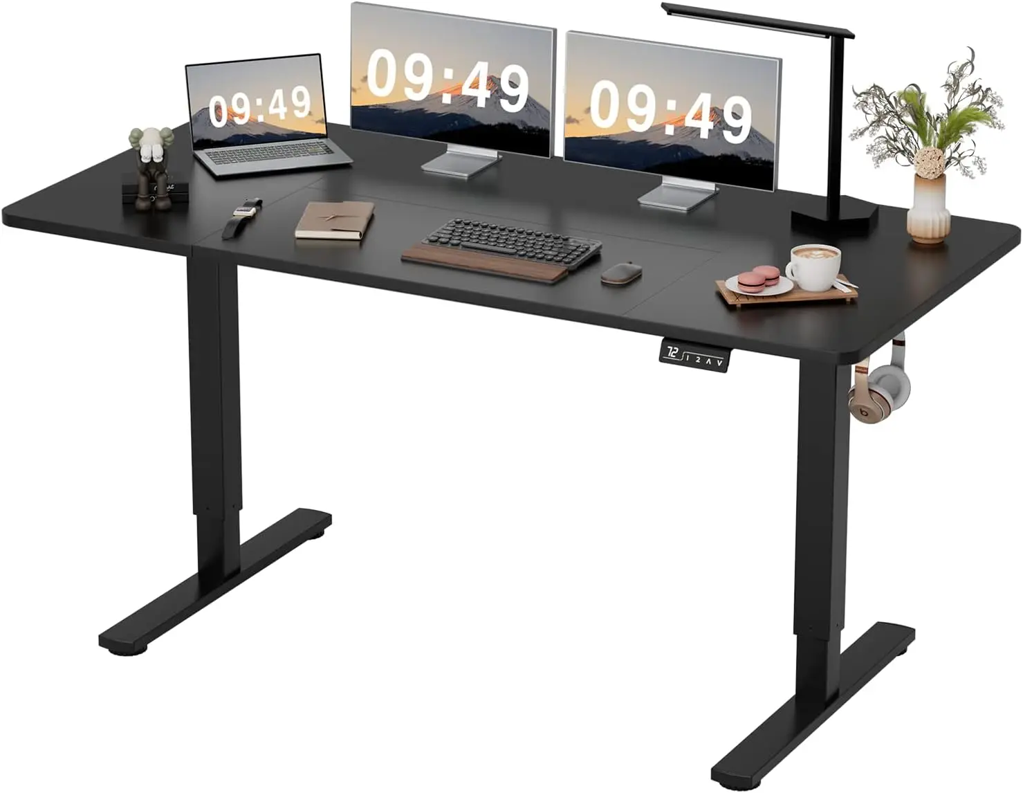 

Adjustable height \ 63 x 24 inch upright office desk, home office computer desk, memory preset T-shaped metal bracket, black