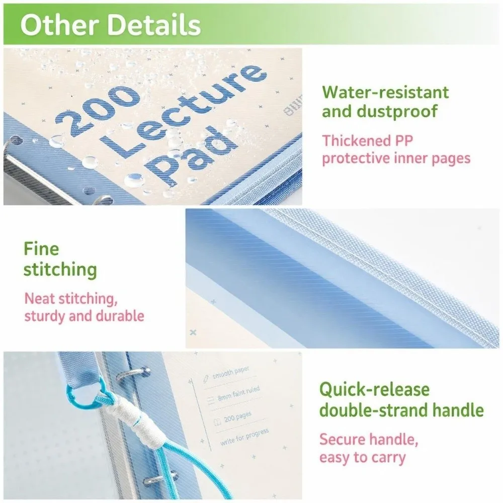 Portable 4-Hole Loose-leaf A4 Binder Folder, with Handle Zipper File Bag Transparent Document Pouch Students