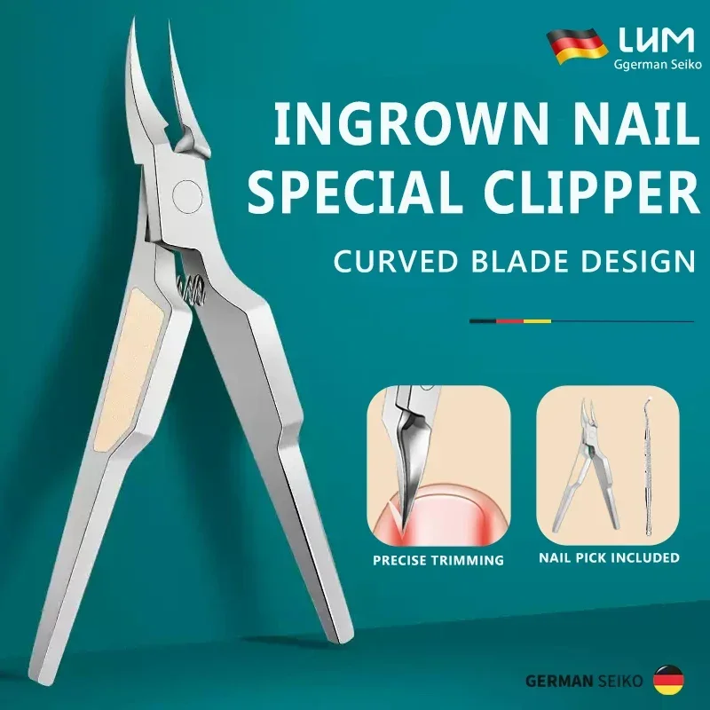 Professional Ingrown & Thick Toenail Clippers, Podiatrist Recommended, Stainless Steel Sharp Curved Blade with Leather-Embedded