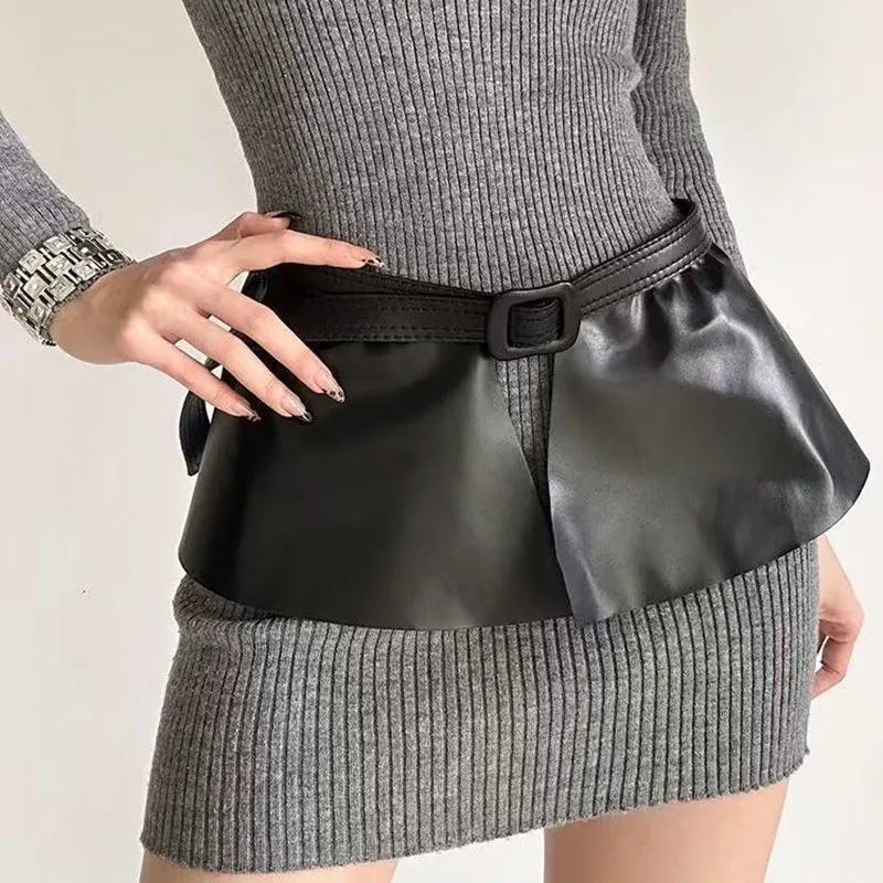 Korean-style vintage mini skirt waist cincher for women, versatile ruffle dress belt, trendy wide leather belt with a stylish, s