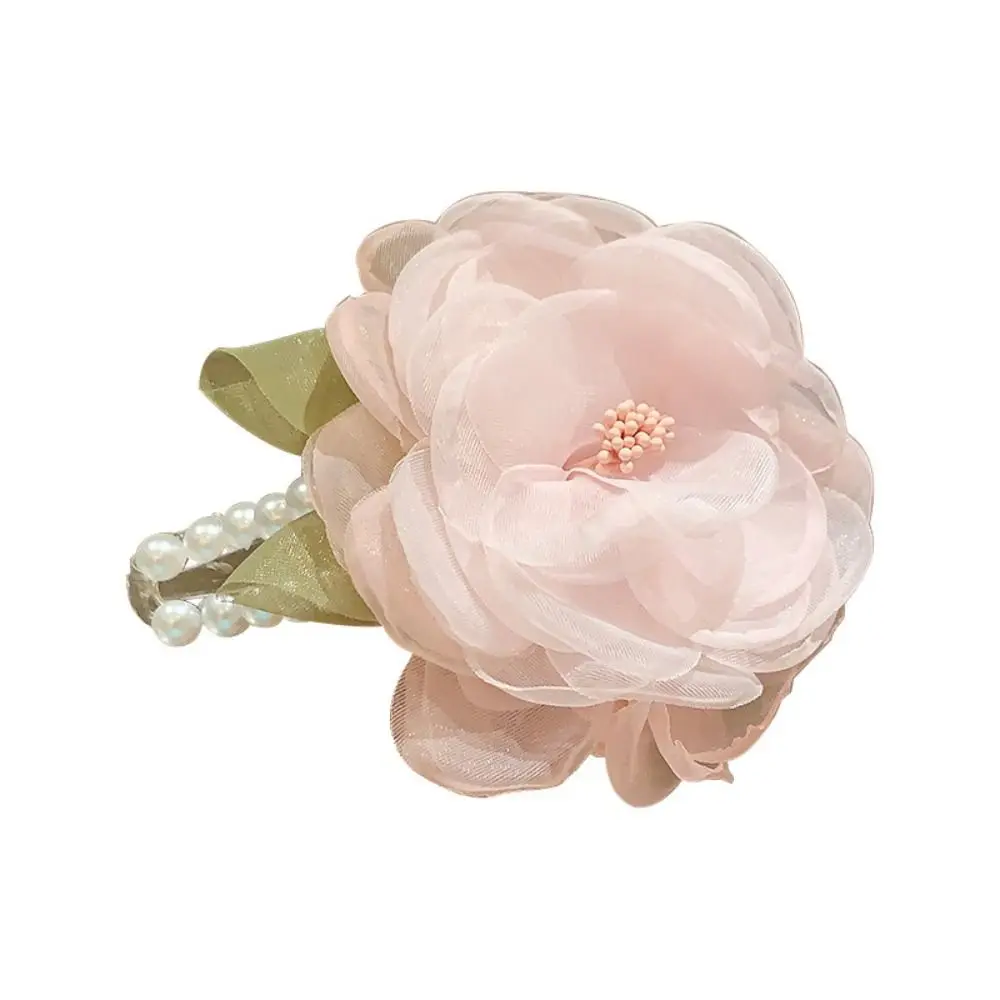 Korean Style Flower Hair Clip Pearl Simulation Flower Sweet Ponytail Holder Hair Accessories Headdress Rose Barrettes Party