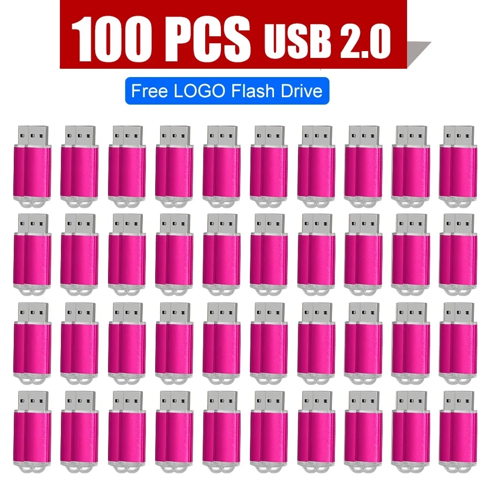 100 Pack USB Flash Drive Gratis Logo 128GB 64GB 32GB 16GB 8GB 4GB Waterdichte Pen Drive Memory Stick 2.0 Schijf Kleurrijke Pendrive