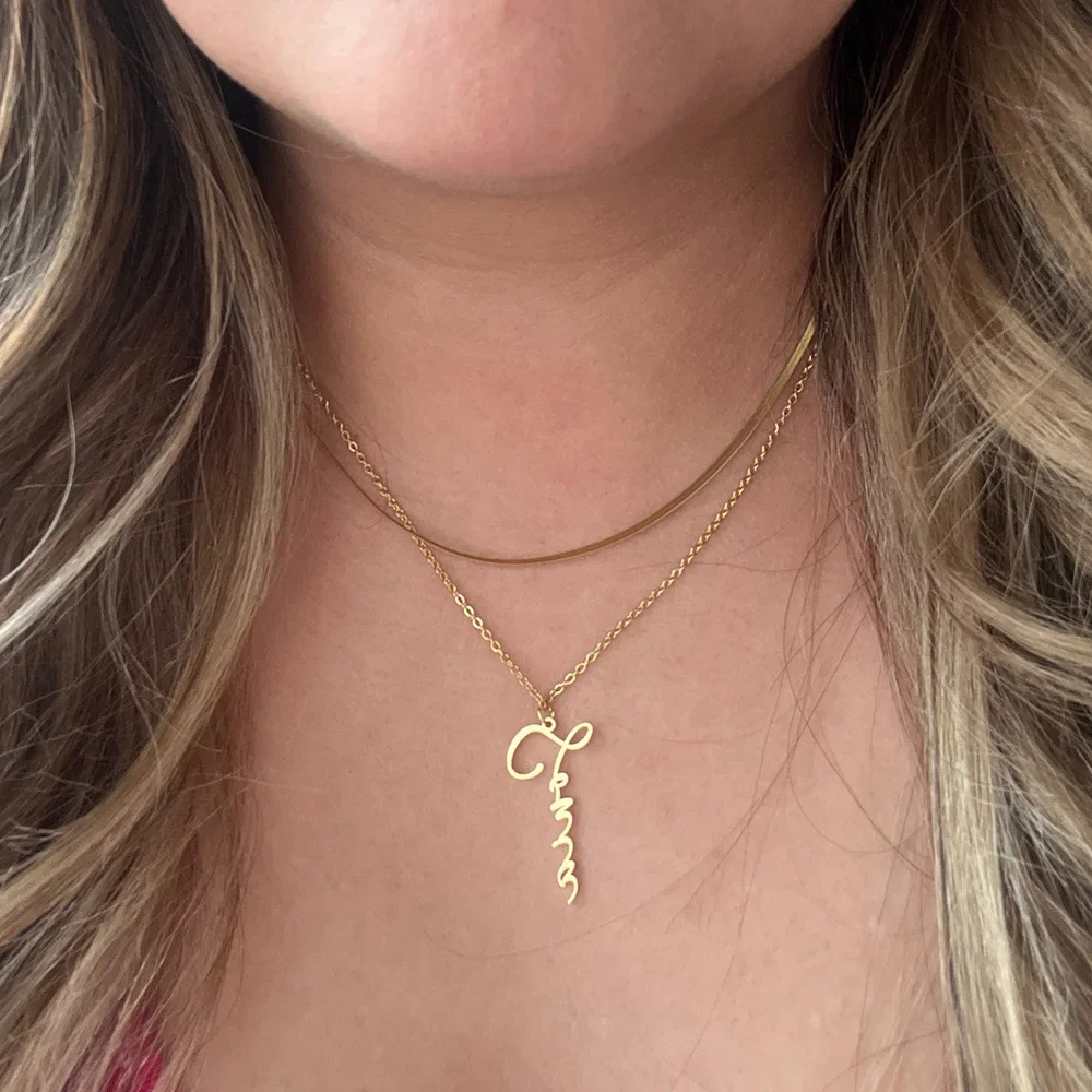 Custom Name Necklace for Women Personalized Vertical Letter Pendant choker Stainless Steel Jewelry Gift Gold Chain Collar Hombre