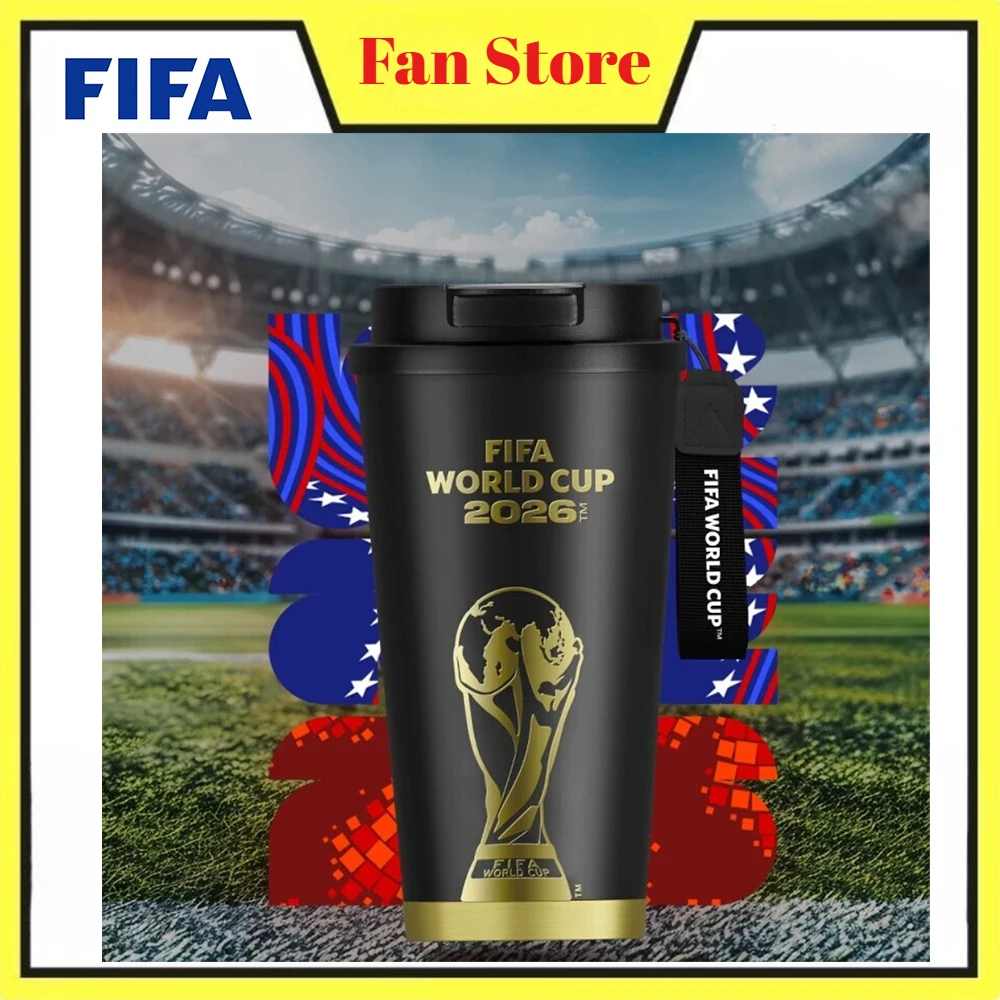 

FIFA Official Licensed 2026 USA Canada Mexico World Cup Black Gold Double Drink Coffee Cup 520ml Creative Portable Water Bottle