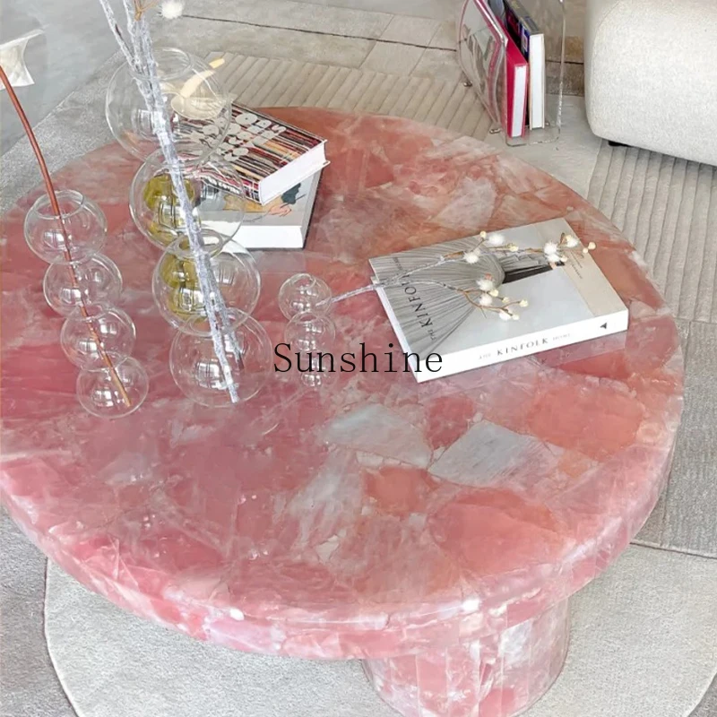 Italian pink crystal marble coffee table living room home luxury round coffee table natural