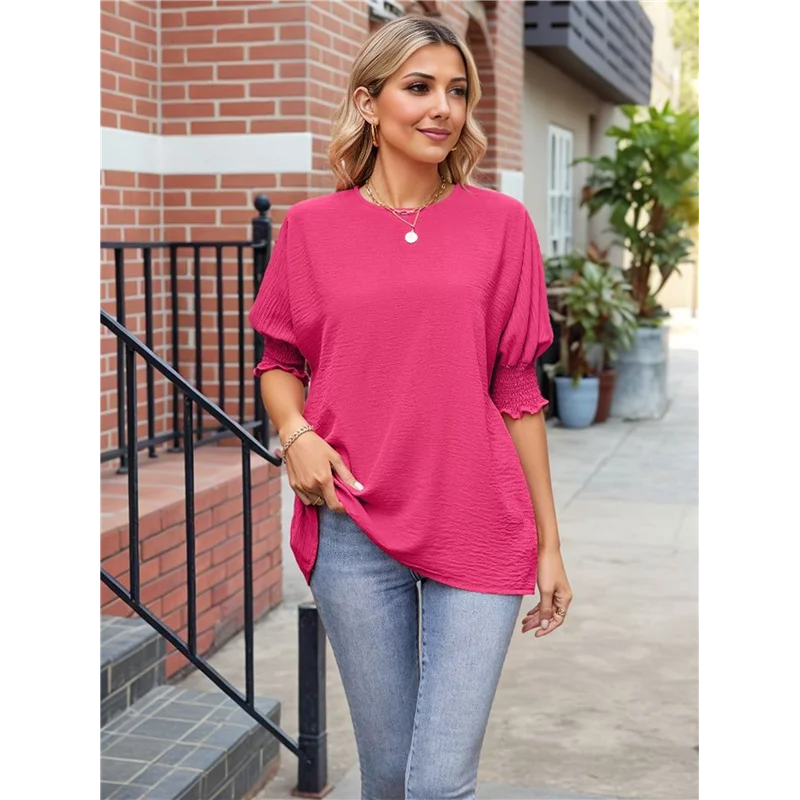 

ASDS-Women Blouses Dressy Casual Boat Neck 3/4 Length Sleeve Womens Tops With Smocked Cuff