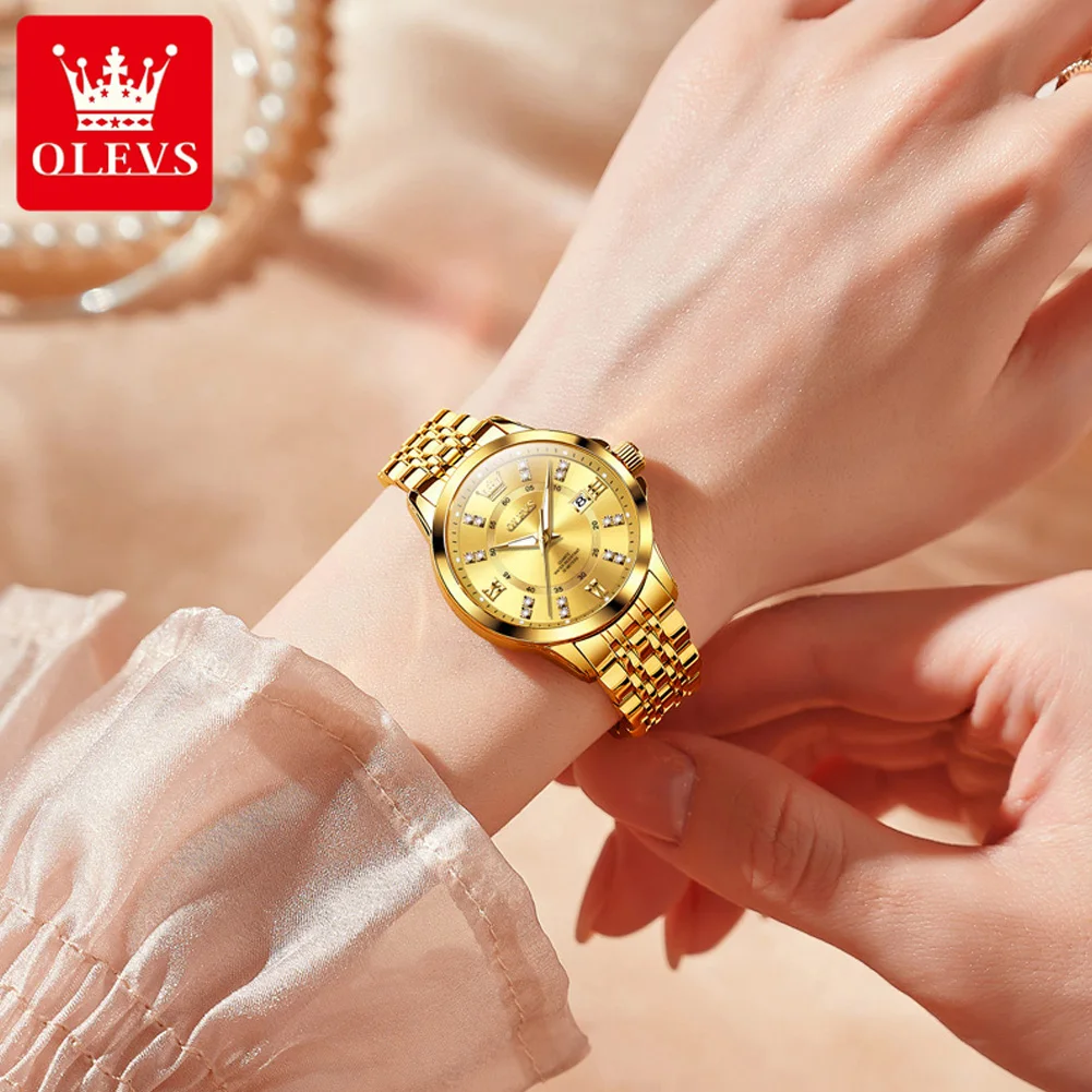 OLEVS Original Women‘s Gold Watch Ladies Analog Quartz Elegant Diamond Wristwatch 3Bar Waterproof Luxur Brand 3620