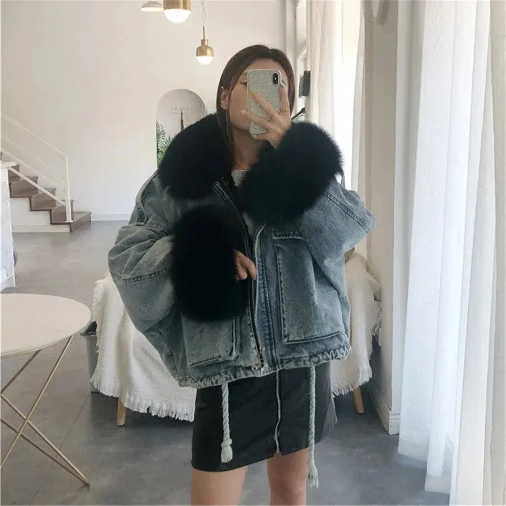 TrendWoman ClothingDetachable And Fleece Thick Denim Coat For Women 2024 Autumn/Winter New  Loose All Korean Vers