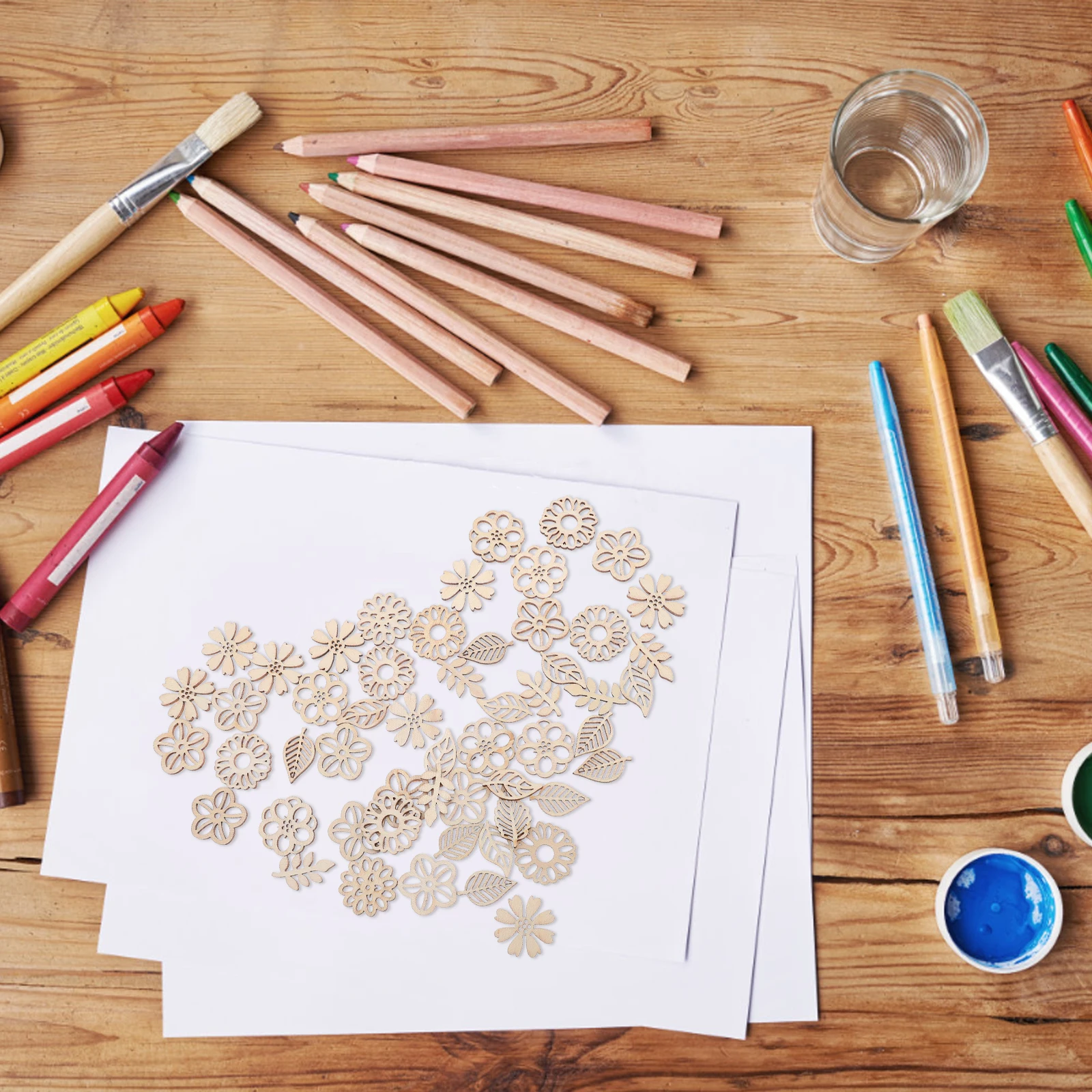 

4 Bags Children's Wood Pieces Unfinished Shaped Wood Cutouts DIY Craft Embellishments Painting Coloring Scrapbooking