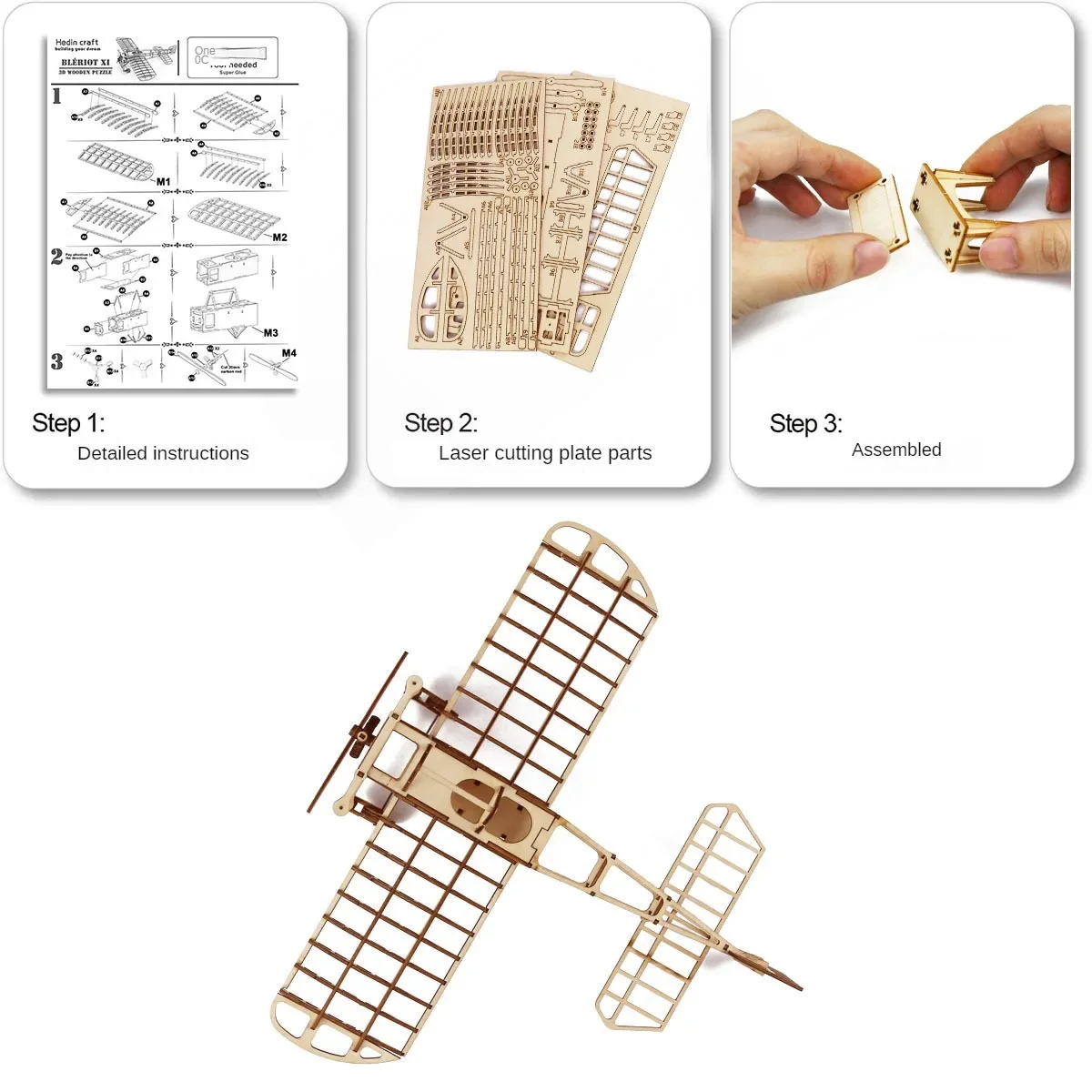 DIY Wooden Breriot Aircraft Puzzles Kits for Adult Teens Assemble Blocks to Build 3d Construction Models Set Retro AirPlane Gift