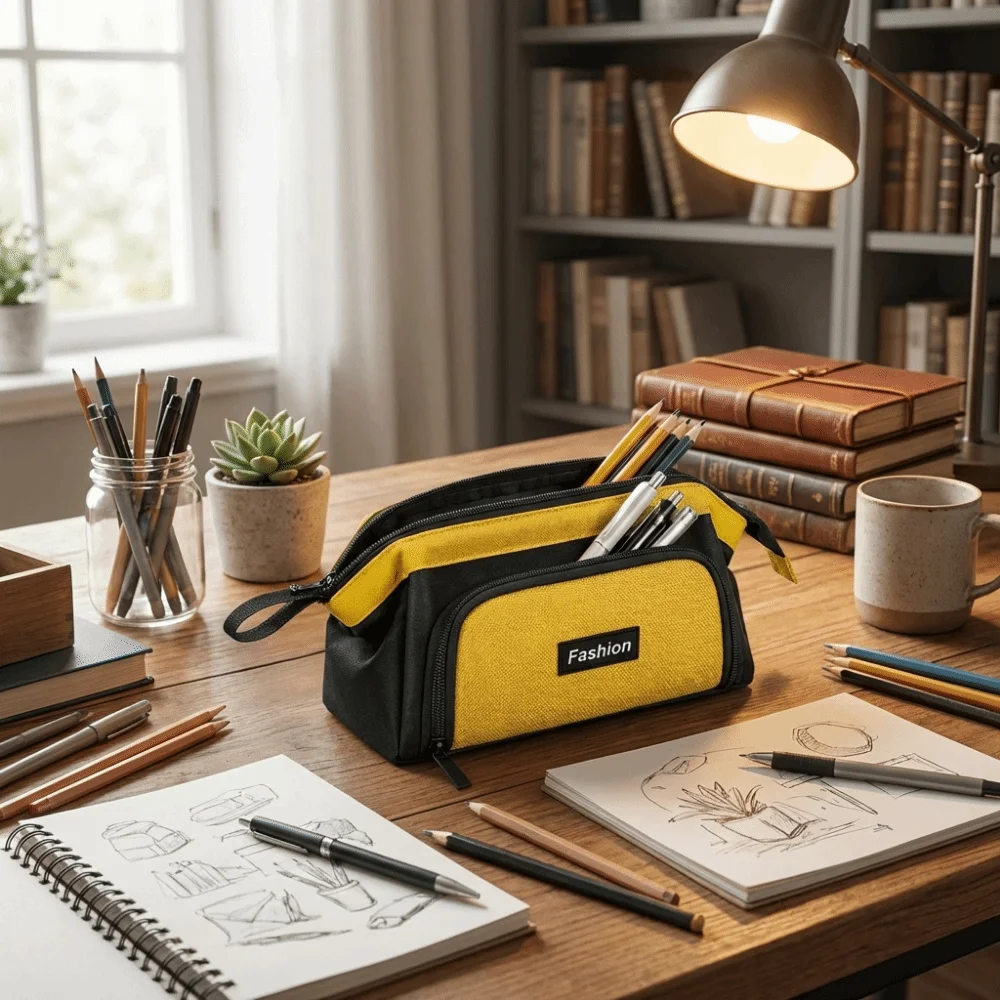 Creative Zippered Pencil Case Large Capacity Waterproof Stationery Storage Pouch Oxford Fabric Durable Pencil Storage Bag