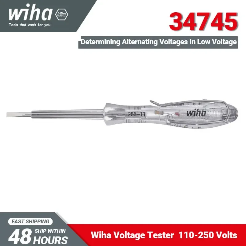 

Wiha 34745 Voltage Tester Single-pole 110-250 Volts Electrical Testers with Push-on Clip 3.0mm Slotted Transparent