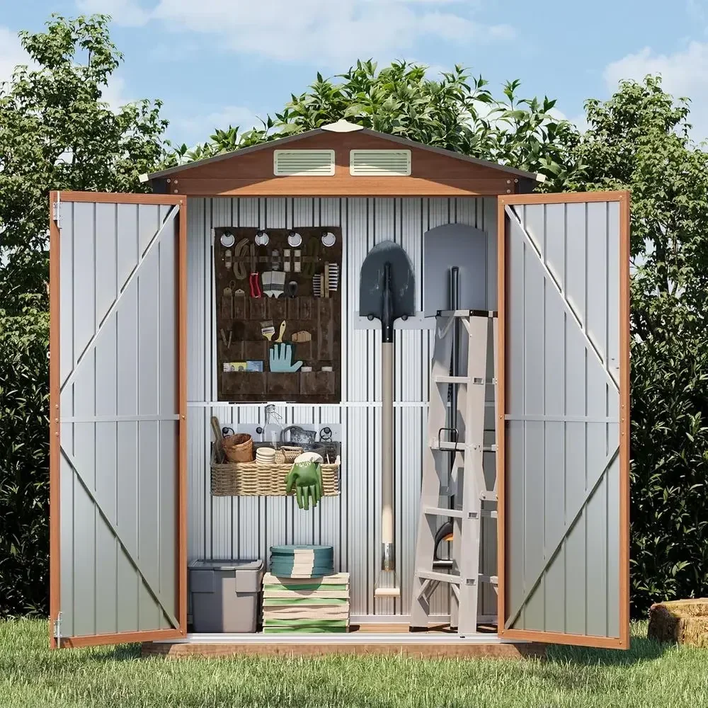 Durable Metal Outdoor Storage Shed with Double Lockable Door - Ideal for Lawn, Patio, and Bike Storage