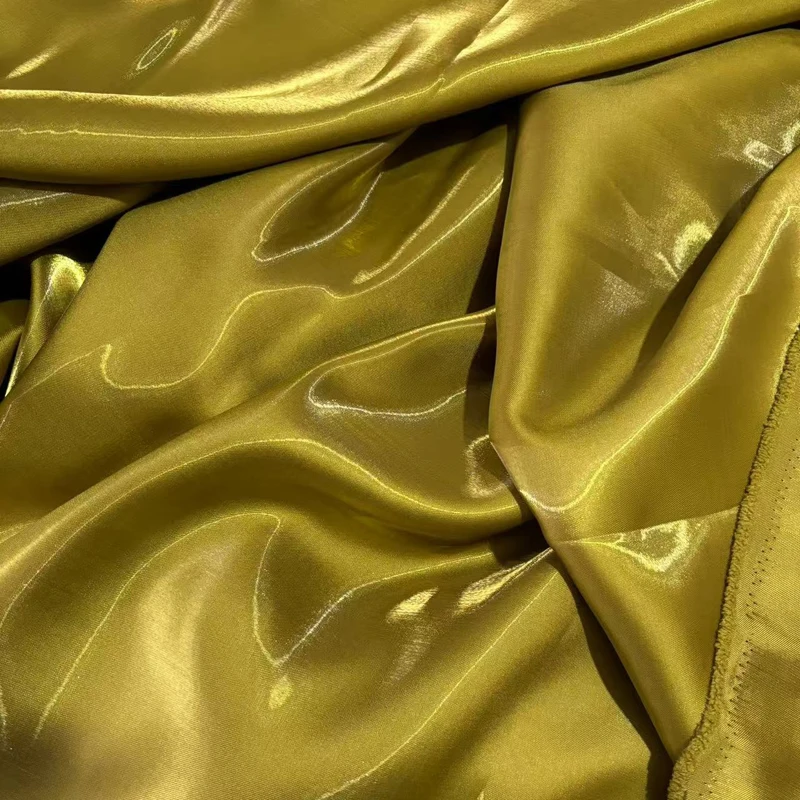 Luxury Glossy Liquid Satin Metallic Fabric Solid Color Crystal Silk Satin Wedding Gift Clothing Designer Fabrics Textile