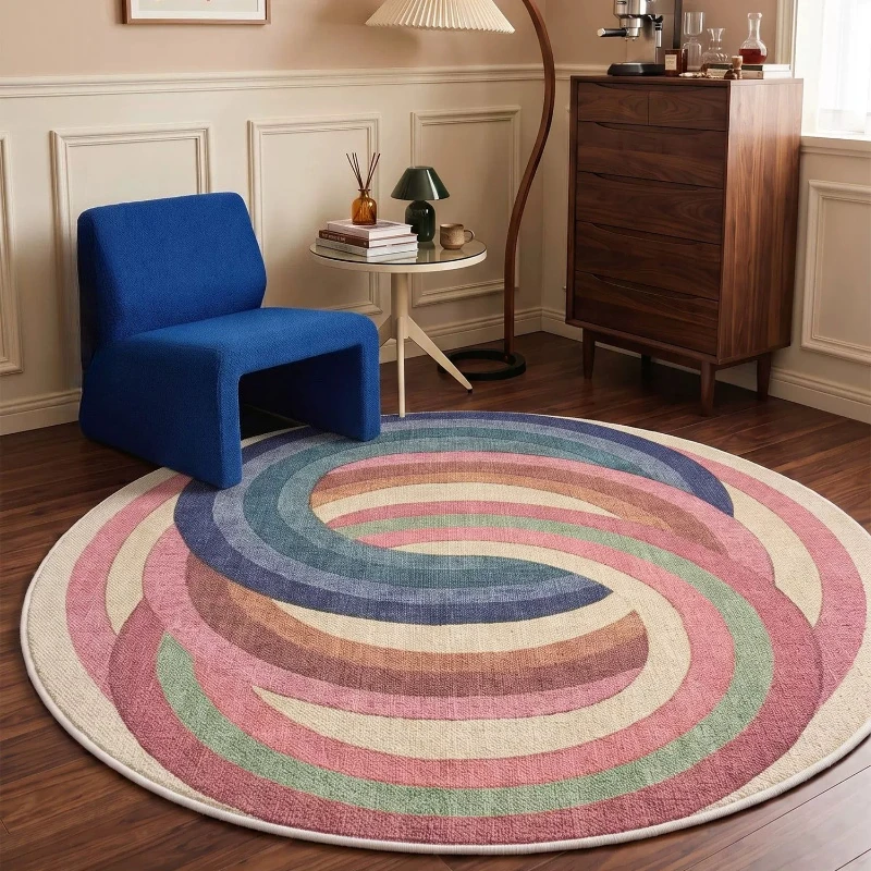 Dopamine Colors Living Room Decoration Soft Carpet Round Rugs for Bedroom Washable Lounge Abstract Floor Mat Anti-slip Study Rug