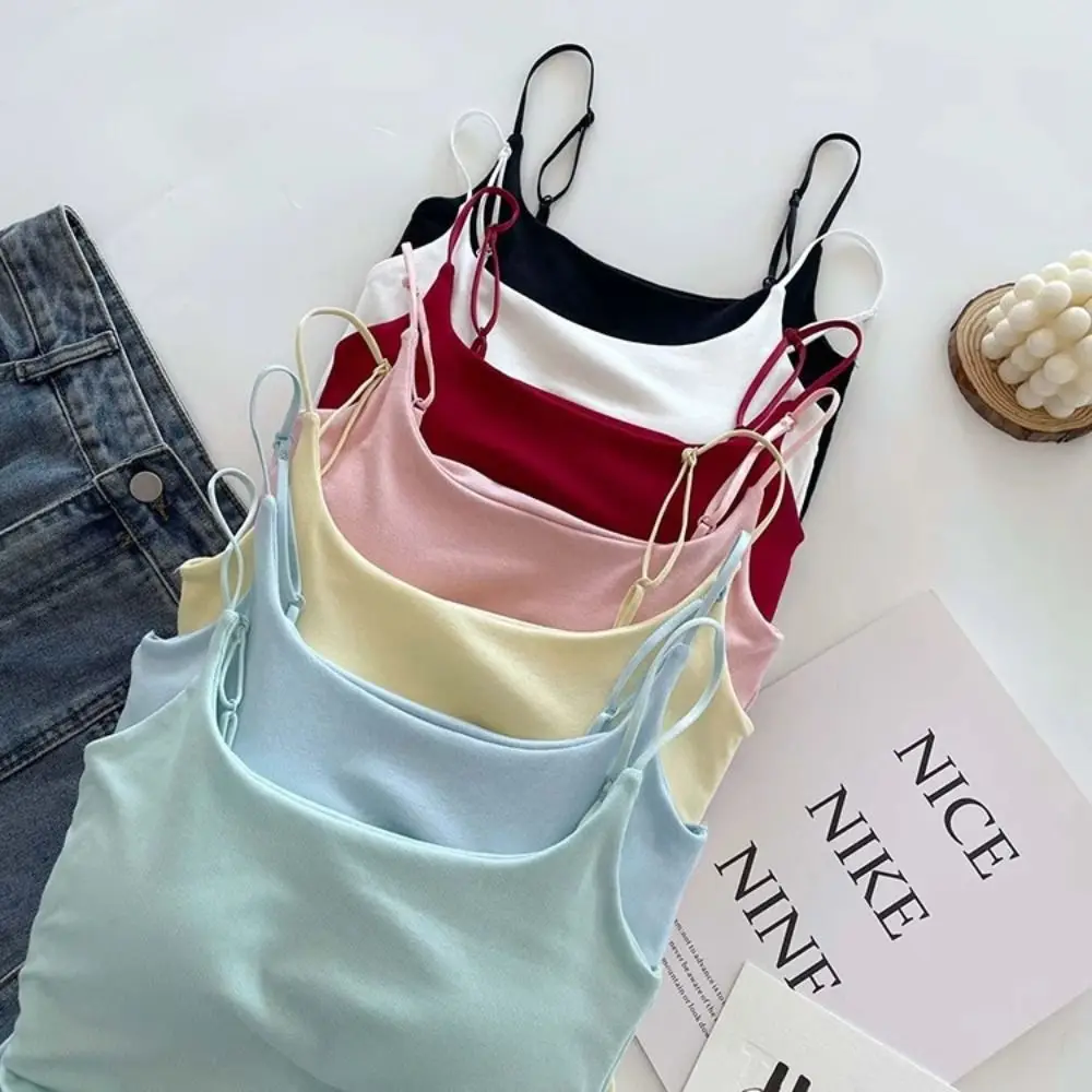 Simple Sleeveless Suspender Vest Underwear Slim Camisole With Padded Cups Short Vest Sports Activities