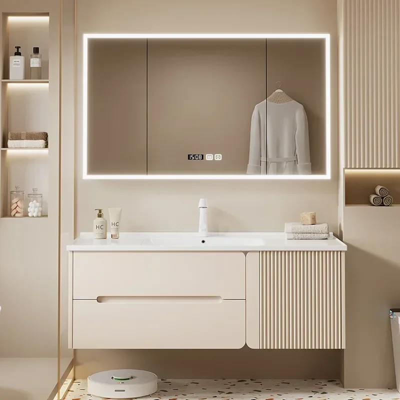 

Modern Smart Bathroom Cabinets Ceramic Integrated Washbasin Solid Wood Bathroom Vanity Cabinet With Sink Bathroom Furniture
