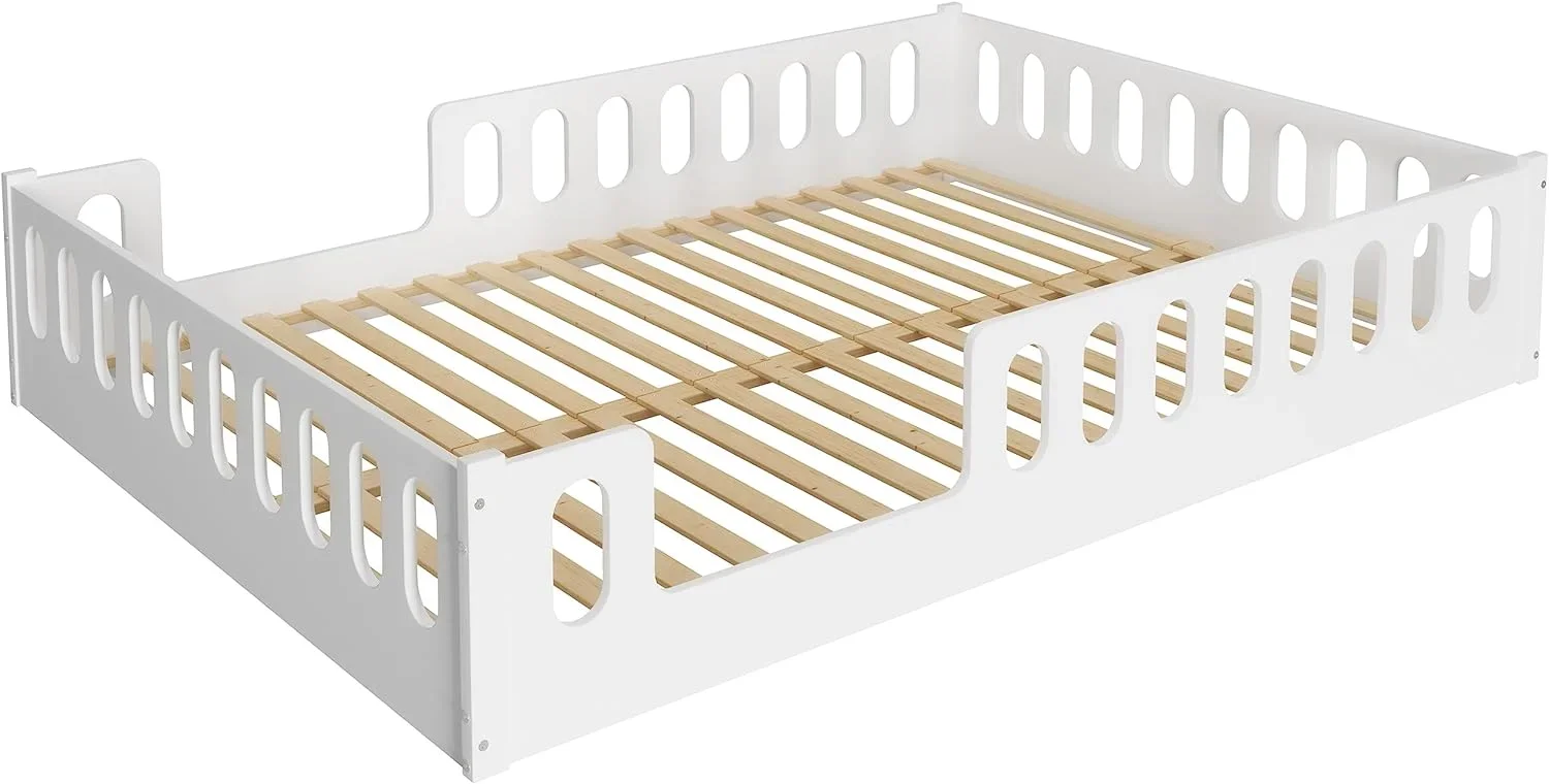 Cama de suelo para niños, protección contra caídas Flexible, color blanco, extraíble, Convertible, diseño Montessori, cama de madera con somier de láminas