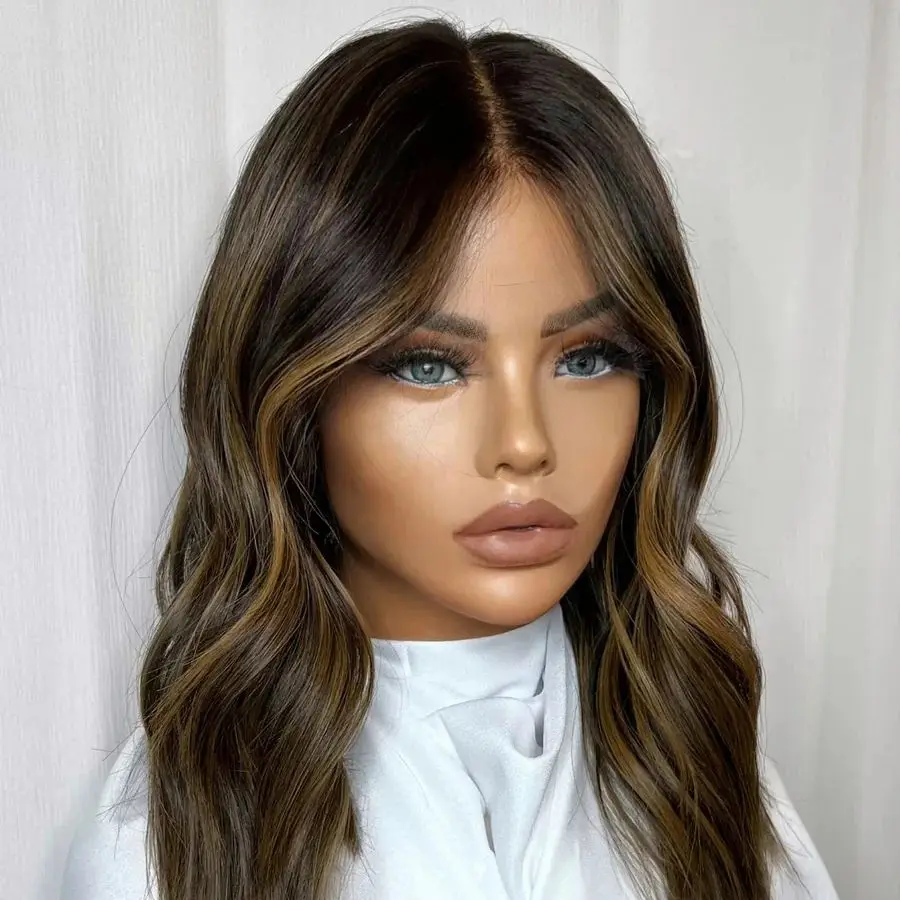 شعر مستعار طبيعي مموج شعر بشري أسود عسلي أشقر يسلط الضوء على 100% شعر عذراء صيني باروكات أمامية من الدانتيل شعر مستعار نسائي بدون صمغ #1