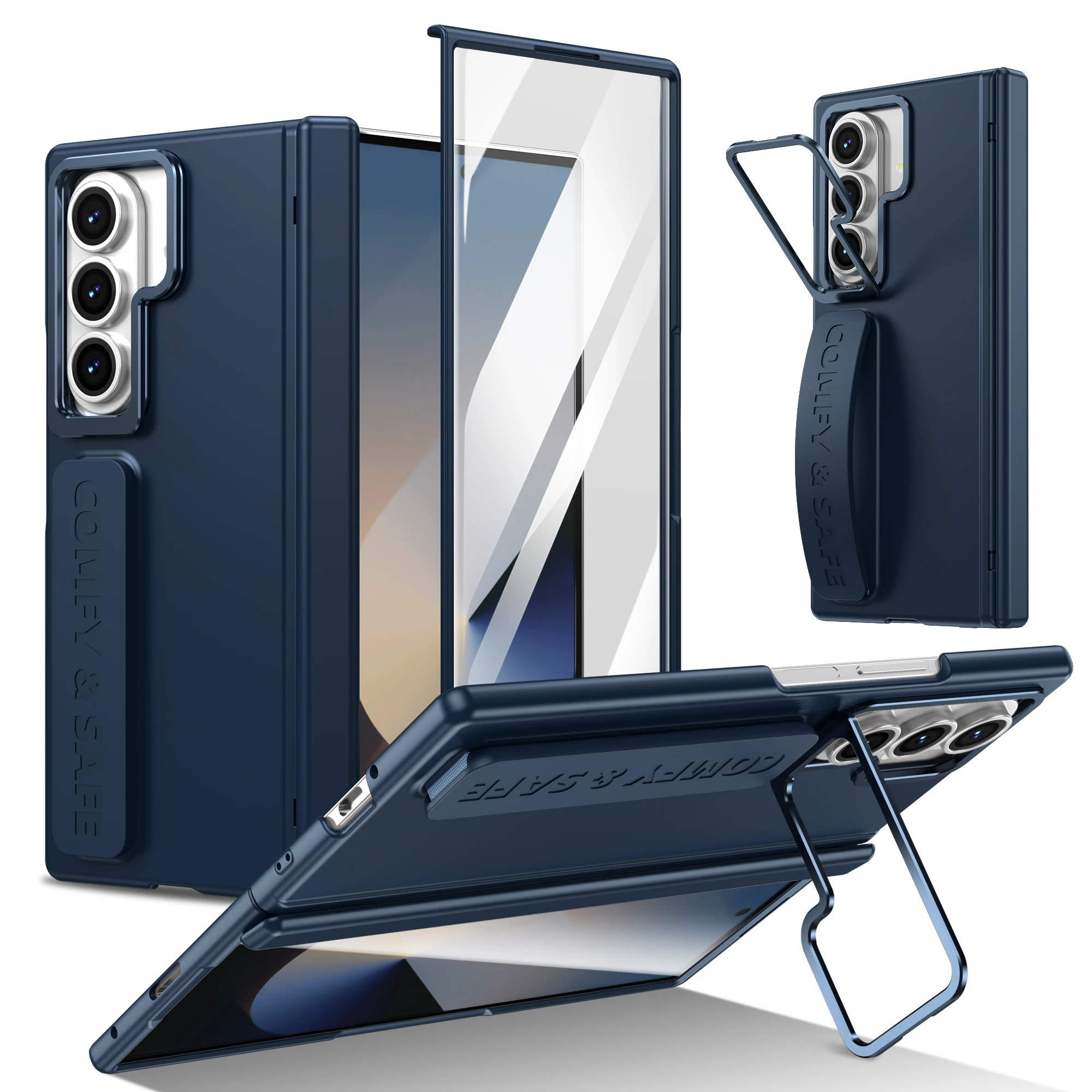 

For Samsung Galaxy Z Fold 7 6 5 Wristband Hinge Lens Holder Model Phone Case Outer Screen Glass Film Protection Shockproof Cover