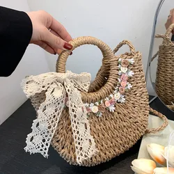 Nuova borsa di paglia fatta a mano estiva da donna borsa a tracolla a tracolla da donna con Design a forma di luna da donna