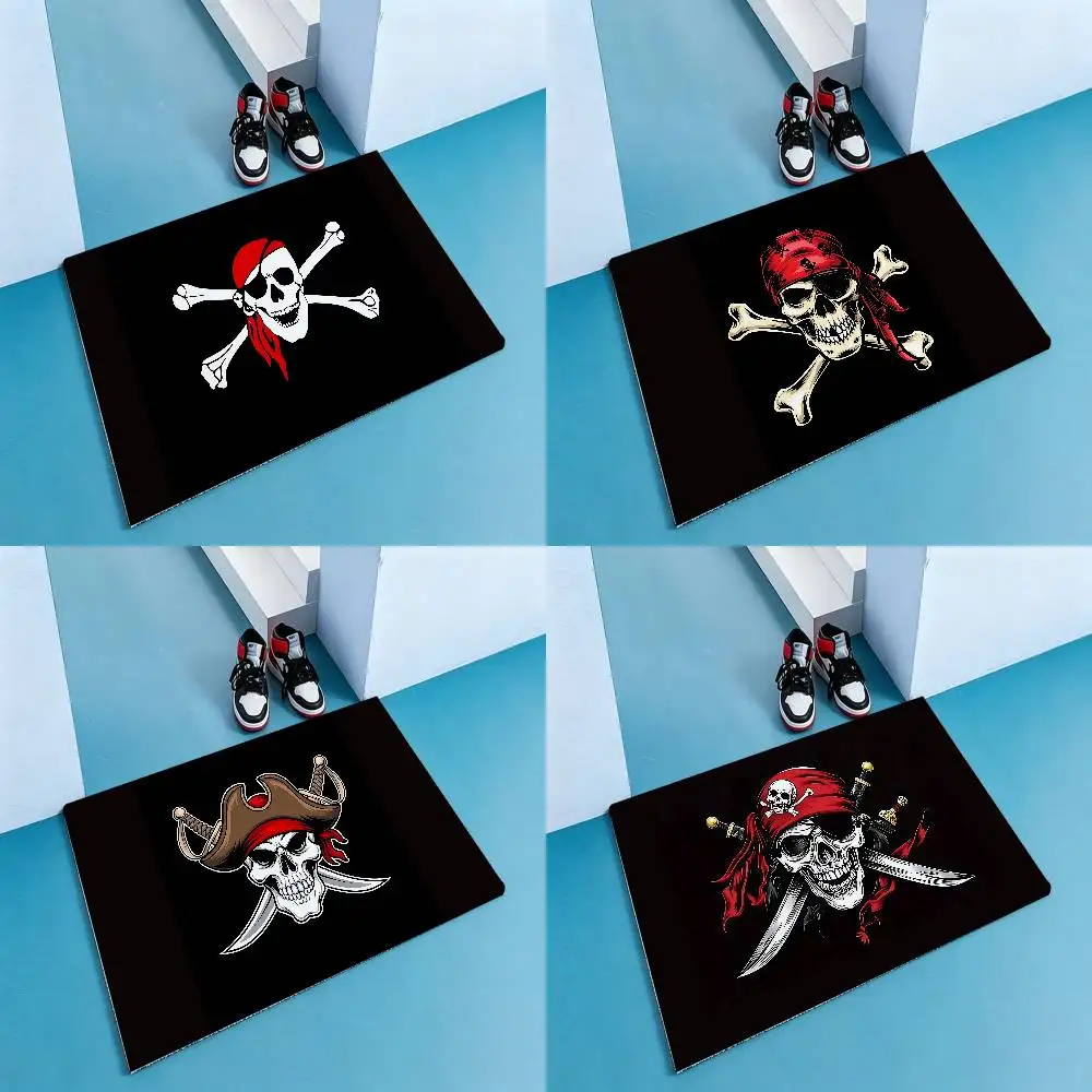 Large-Pirate Flag,Black With Red Pirate Skull Carpet Mat Home Decoration Mat Entrance Door Mat Scratch-resistant Door Mat