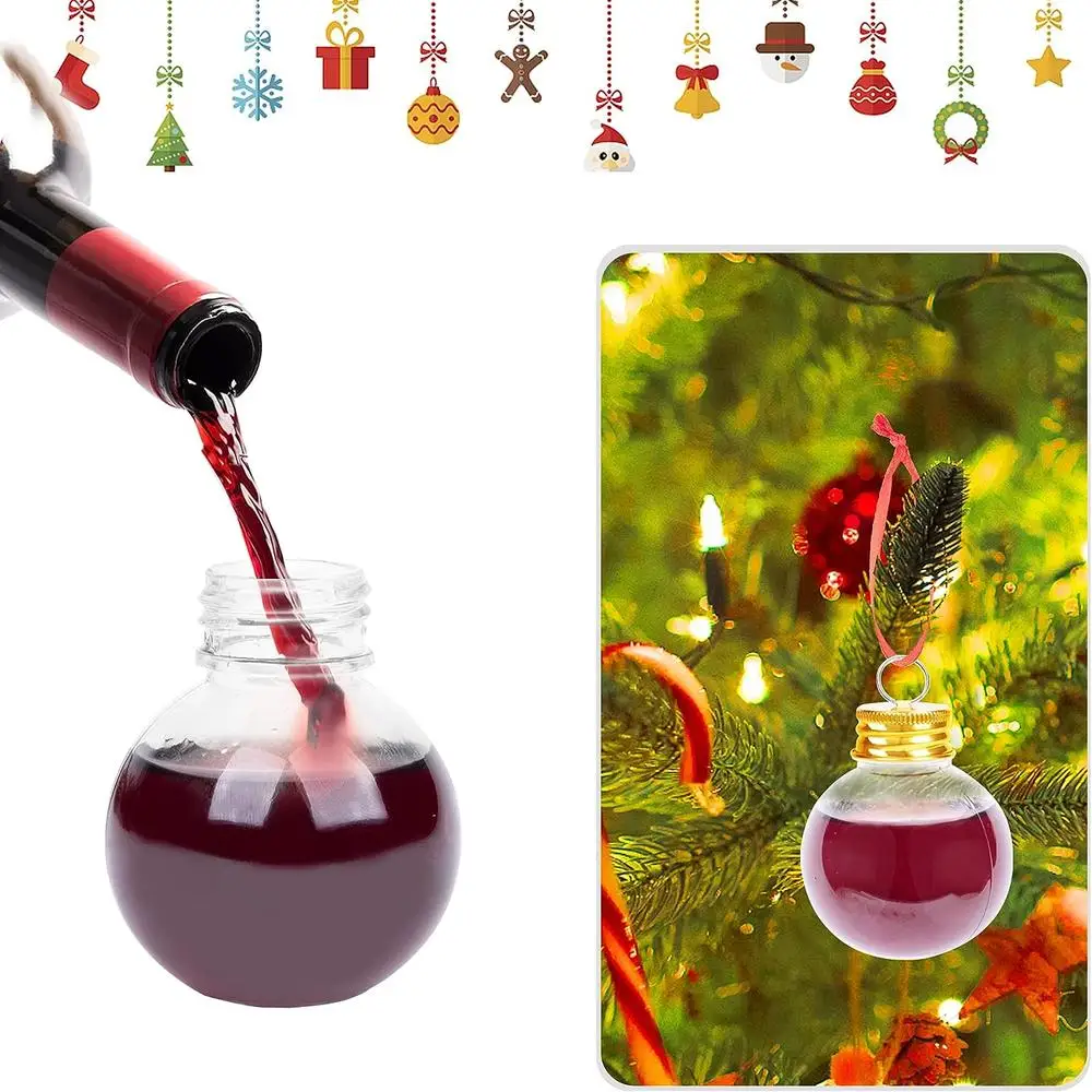 10Pcs Christmas Tree Ornament Fillable Booze Water Bottle Bulbs Shape Plastic Clear Christmas Ball Pendant Xmas Home Party Decor